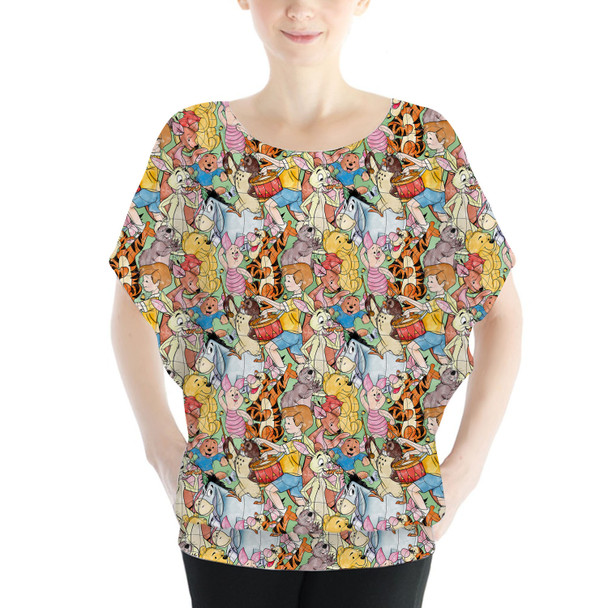 Batwing Chiffon Top - Sketched Pooh Characters