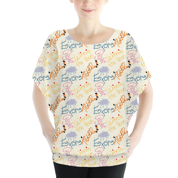 Batwing Chiffon Top - Sketched Pooh Autographs