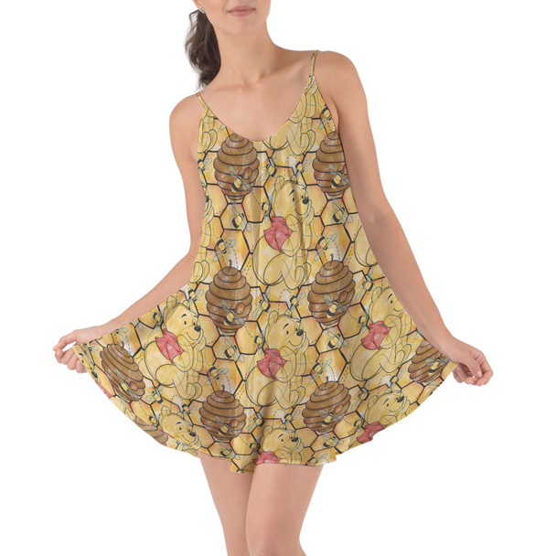 Beach Cover Up Dress - Sketched Pooh in the Honey Tree