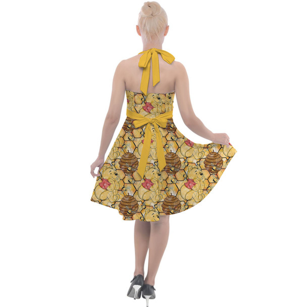 Halter Vintage Style Dress - Sketched Pooh in the Honey Tree
