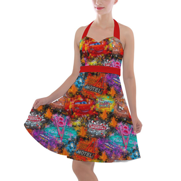 Halter Vintage Style Dress - Watercolor Pixar Cars