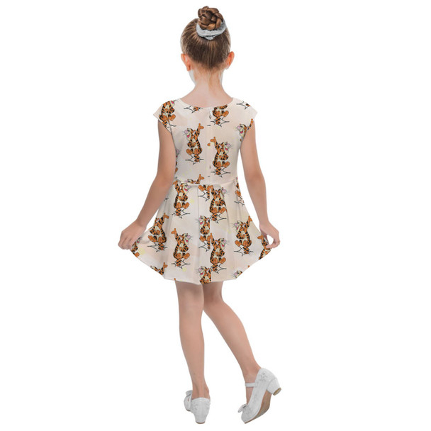 Girls Cap Sleeve Pleated Dress - Sketched Bouncing Tigger