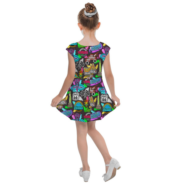 Girls Cap Sleeve Pleated Dress - Neon Radiator Springs