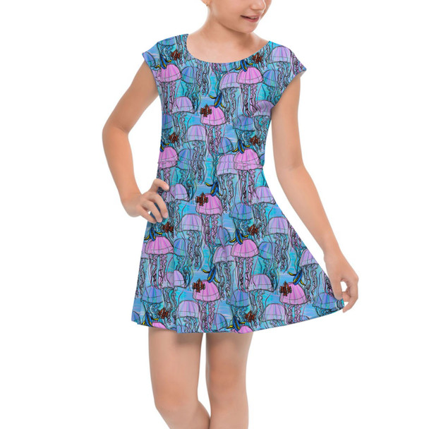 Girls Cap Sleeve Pleated Dress - Jellyfish Jumping