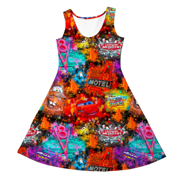 Girls Sleeveless Dress - Watercolor Pixar Cars