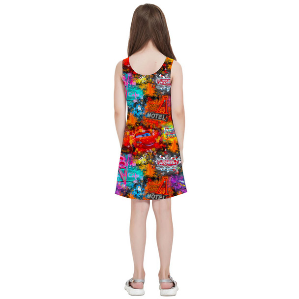 Girls Sleeveless Dress - Watercolor Pixar Cars