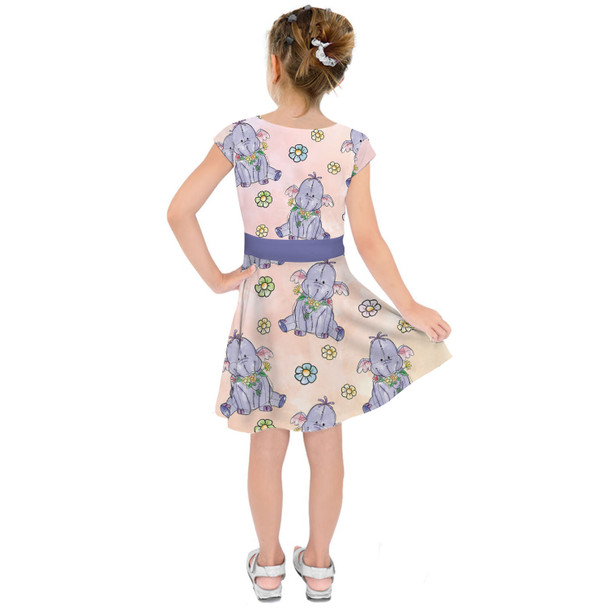 Girls Short Sleeve Skater Dress - Sketched Heffalump