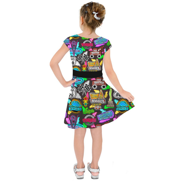 Girls Short Sleeve Skater Dress - Neon Radiator Springs