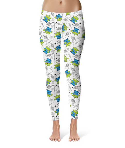 Sport Leggings - Little Green Aliens on White