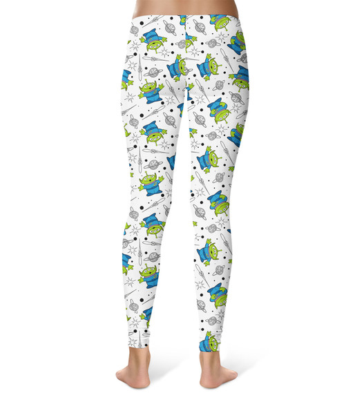 Sport Leggings - Little Green Aliens on White