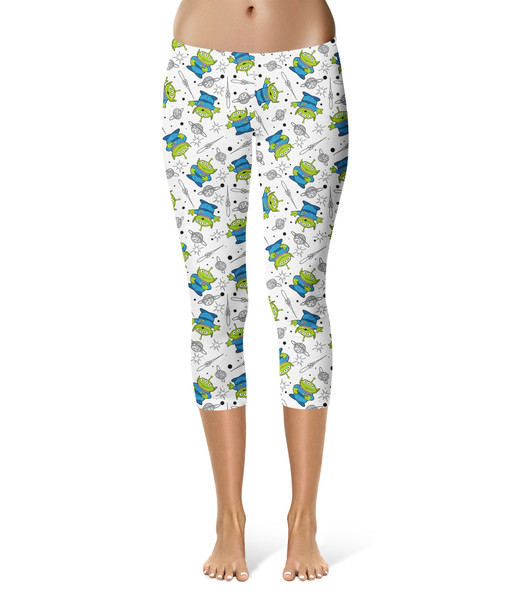 Sport Capri Leggings - Little Green Aliens on White