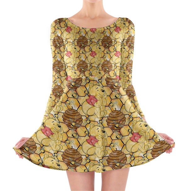 Longsleeve Skater Dress - Sketched Pooh in the Honey Tree