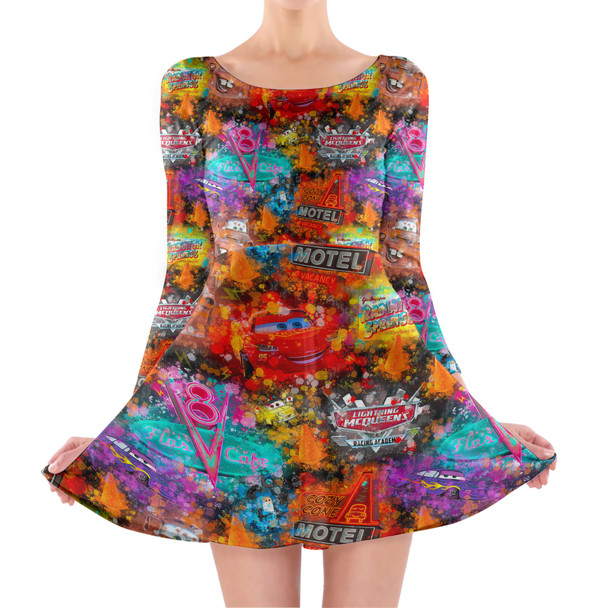 Longsleeve Skater Dress - Watercolor Pixar Cars