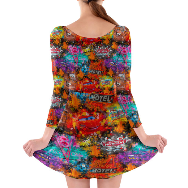 Longsleeve Skater Dress - Watercolor Pixar Cars