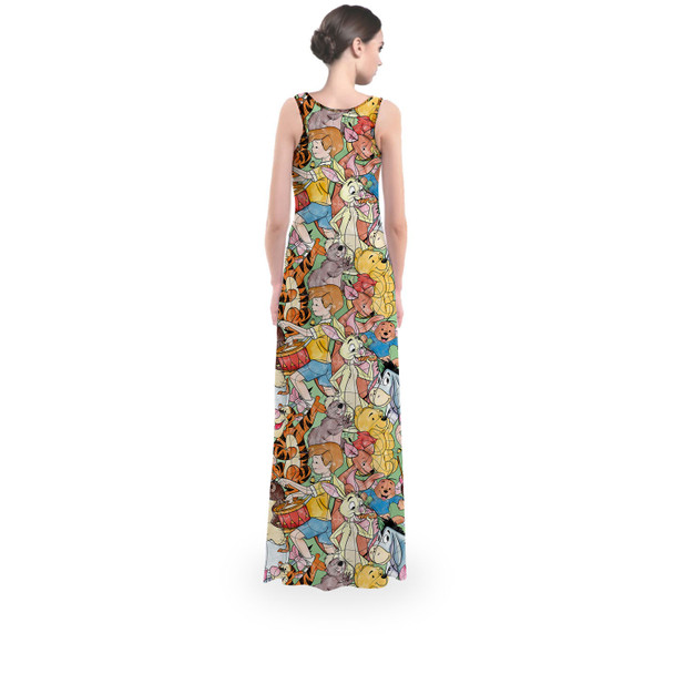 Flared Maxi Dress - Sketched Pooh Characters