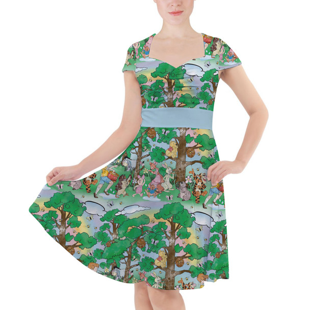 Sweetheart Midi Dress - Sketched Pooh Parade