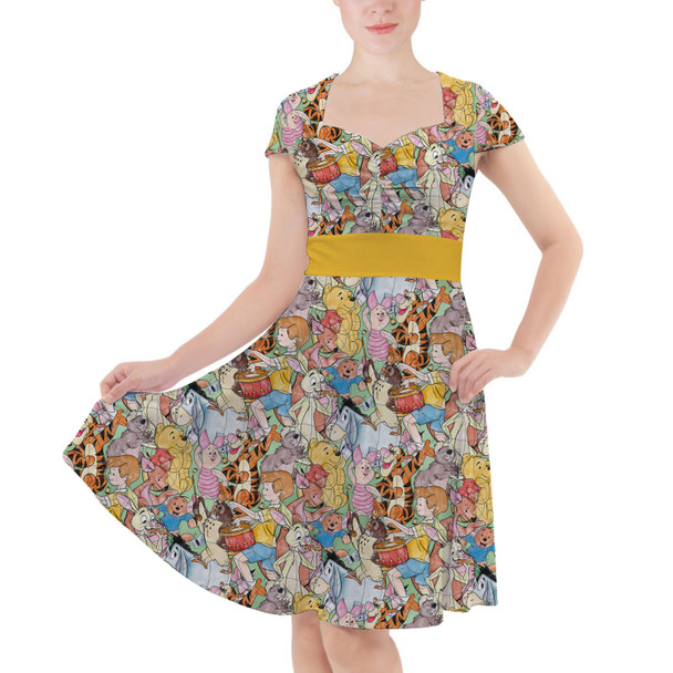 Sweetheart Midi Dress - Sketched Pooh Characters