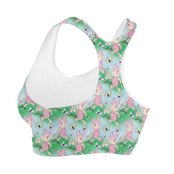 Sports Bra - Sketched Piglet and Butterflies