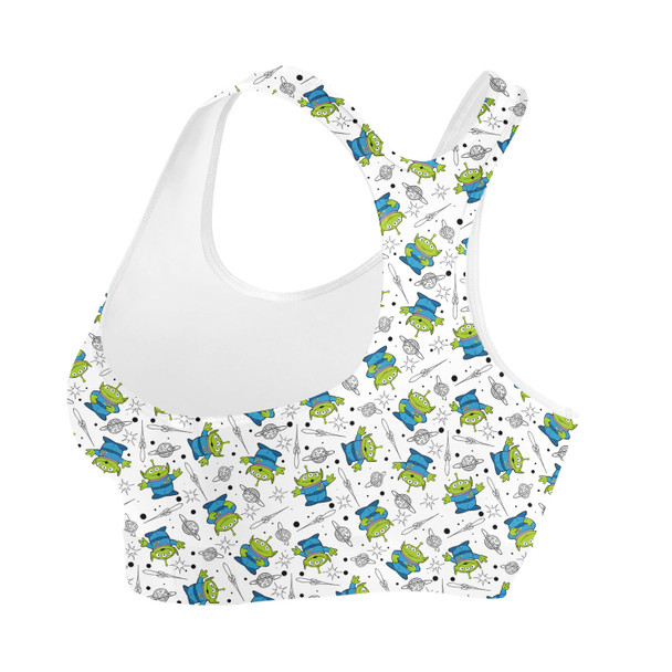 Sports Bra - Little Green Aliens on White