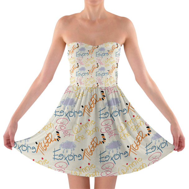 Sweetheart Strapless Skater Dress - Sketched Pooh Autographs