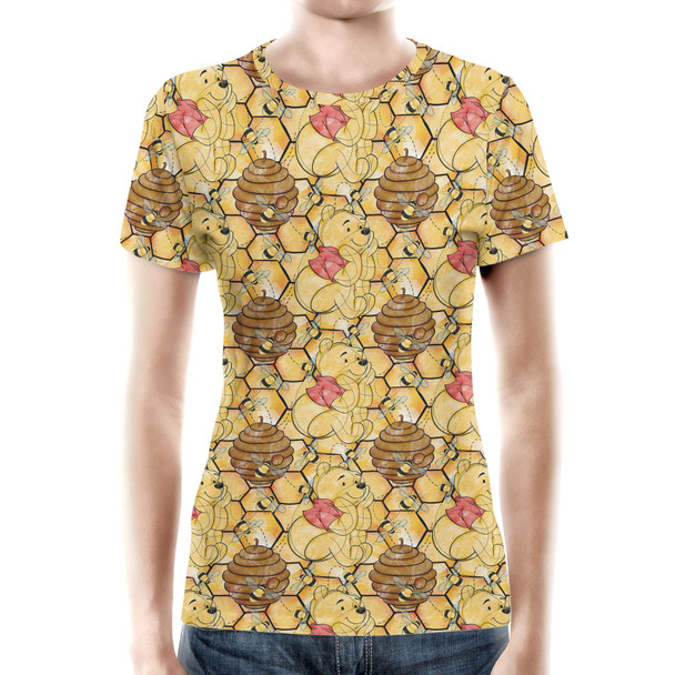 Women's Cotton Blend T-Shirt - Sketched Pooh in the Honey Tree