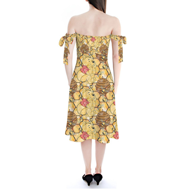 Strapless Bardot Midi Dress - Sketched Pooh in the Honey Tree