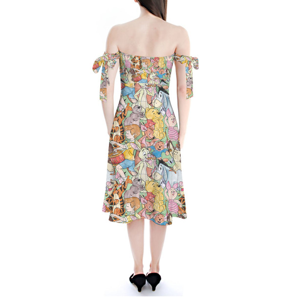 Strapless Bardot Midi Dress - Sketched Pooh Characters