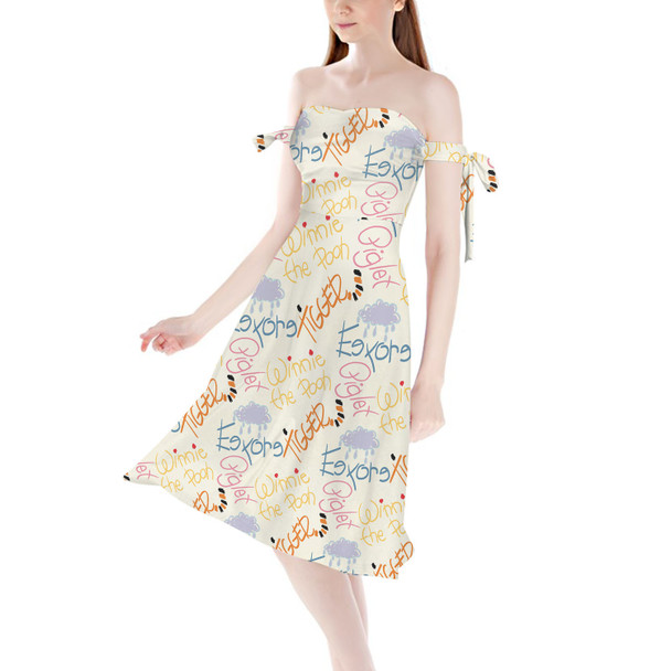 Strapless Bardot Midi Dress - Sketched Pooh Autographs