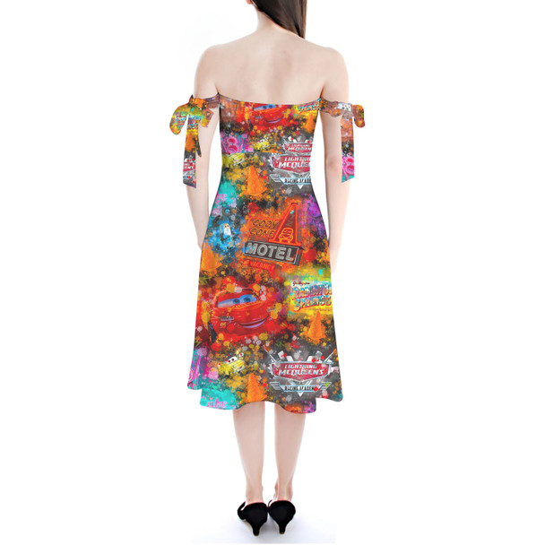 Strapless Bardot Midi Dress - Watercolor Pixar Cars