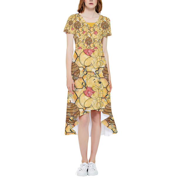 High Low Midi Dress - Sketched Pooh in the Honey Tree