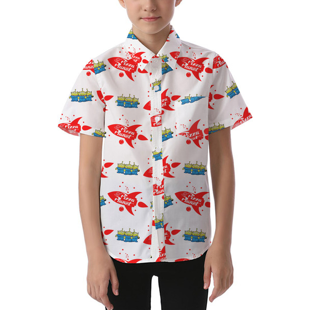Kids' Button Down Short Sleeve Shirt - Pizza Planet