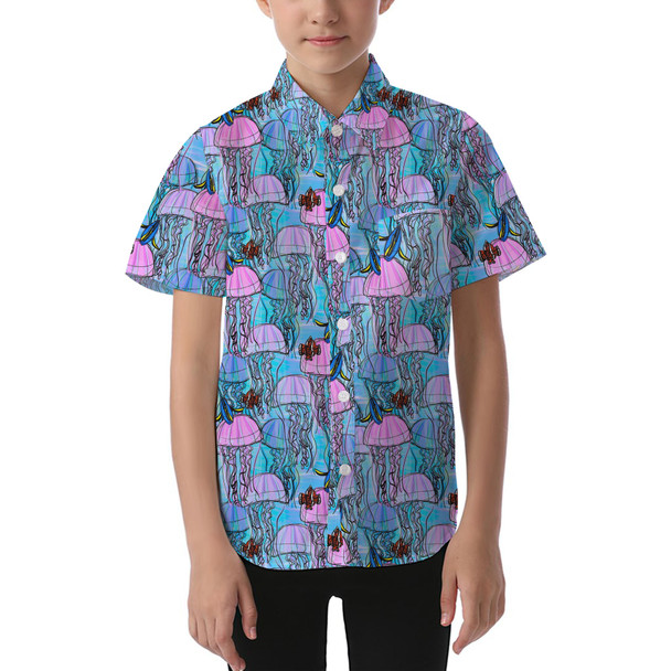 Kids' Button Down Short Sleeve Shirt - Jellyfish Jumping