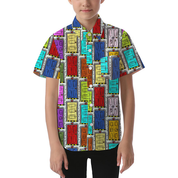 Kids' Button Down Short Sleeve Shirt - Scare Floor Doors