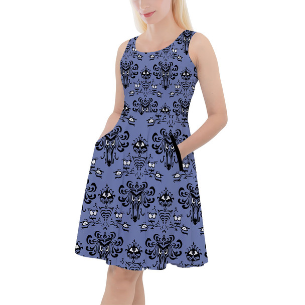 Skater Dress with Pockets - Haunted Mansion Wallpaper