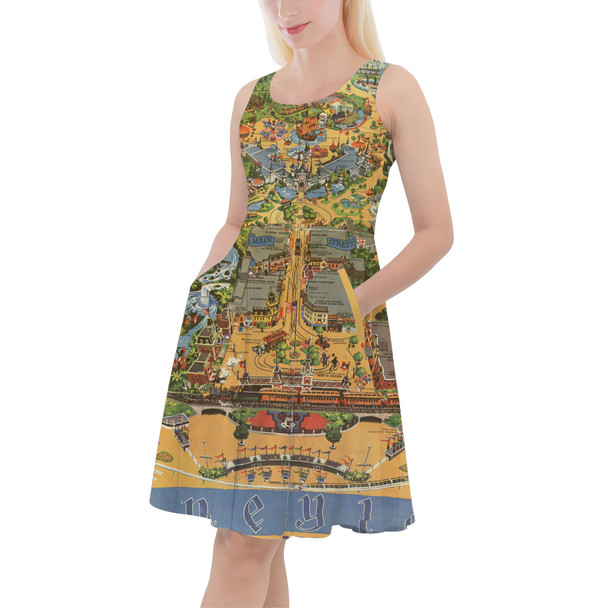 Skater Dress with Pockets - Disneyland Vintage Map