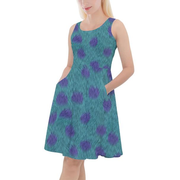 Skater Dress with Pockets - Sully Fur Monsters Inc Inspired