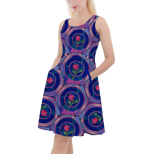 Skater Dress with Pockets - Stained Glass Rose Belle Princess Inspired