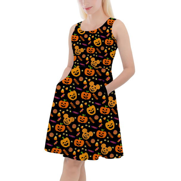 Skater Dress with Pockets - Halloween Mickey Pumpkins
