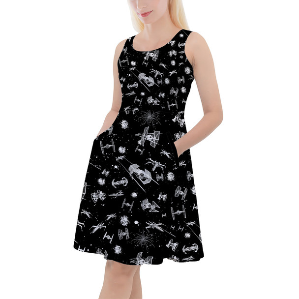 Skater Dress with Pockets - Space Ship Battle Star Wars Inspired