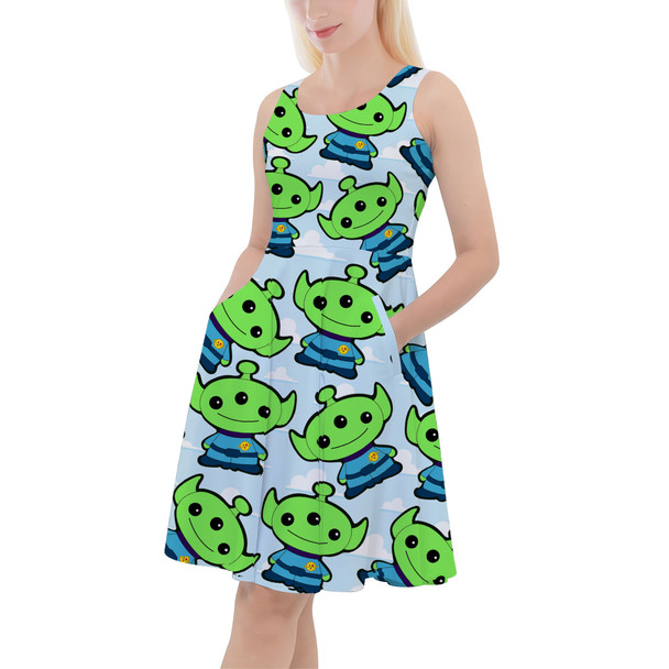 Skater Dress with Pockets - Little Green Aliens Toy Story Inspired