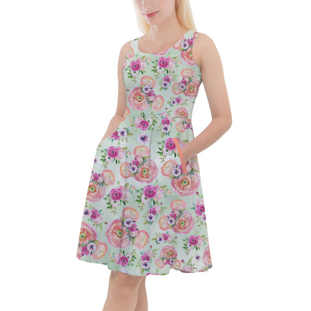 Skater Dress with Pockets - Peachy Floral Minnie Ears