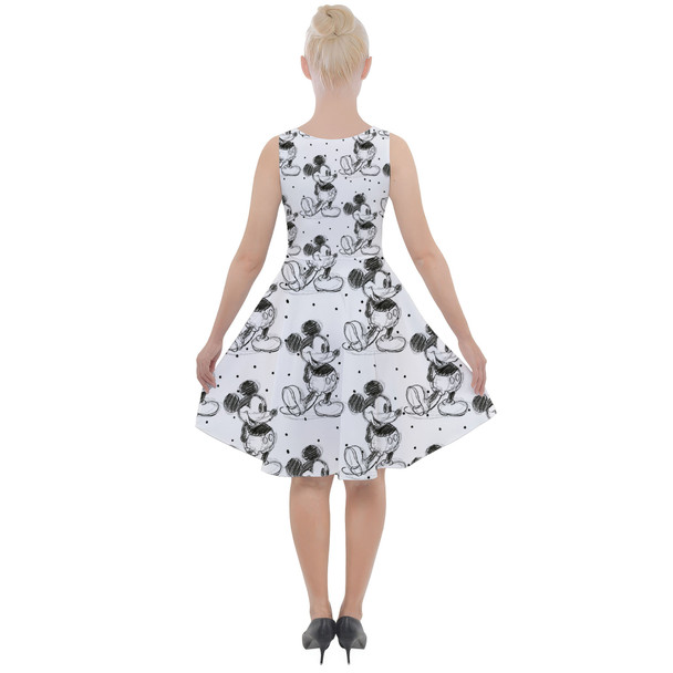Skater Dress with Pockets - Sketch of Mickey Mouse