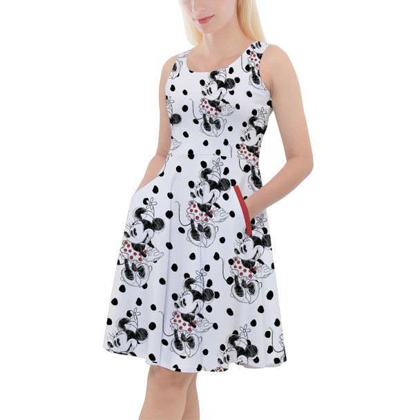 Skater Dress with Pockets - Sketch of Minnie Mouse