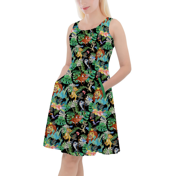 Skater Dress with Pockets - Watercolor Lion King Jungle