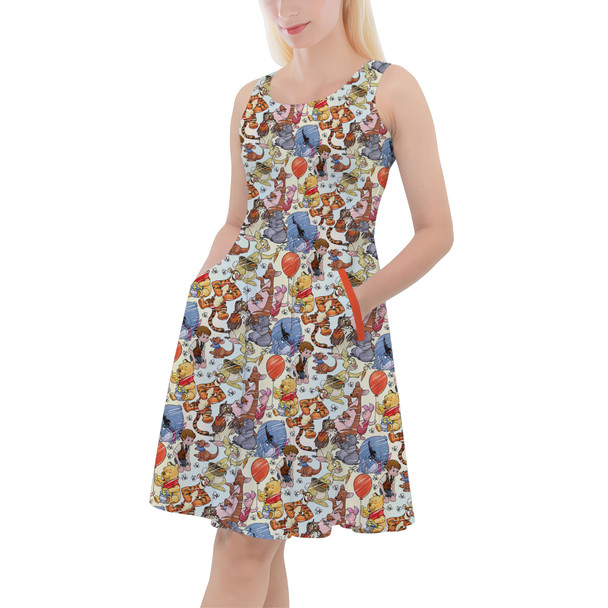 Skater Dress with Pockets - Winnie The Pooh & Friends Sketched
