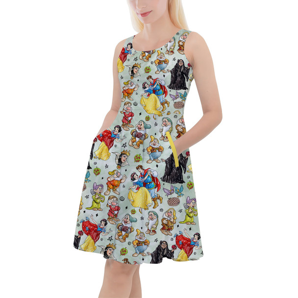 Skater Dress with Pockets - Snow White And The Seven Dwarfs Sketched