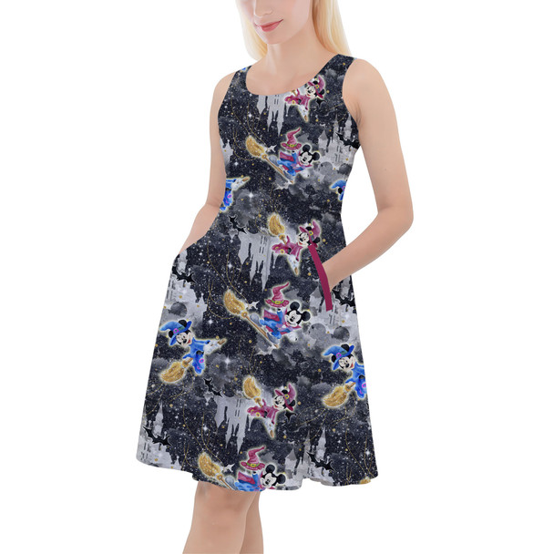 Skater Dress with Pockets - Watercolor Halloween Mickey & Minnie