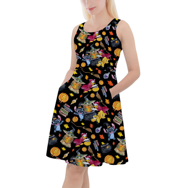 Skater Dress with Pockets - Watercolor Disney Halloween Friends