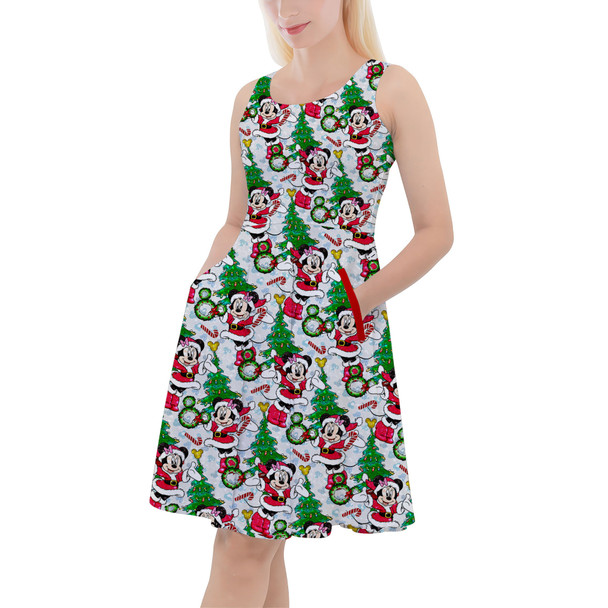 Skater Dress with Pockets - Santa Minnie Mouse