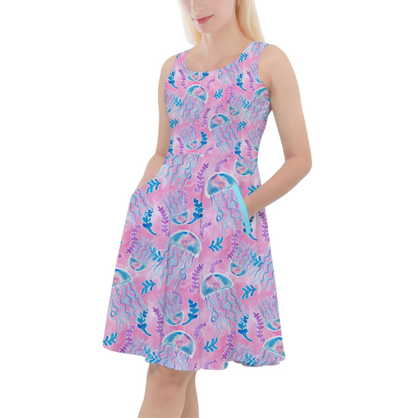 Skater Dress with Pockets - Neon Floral Jellyfish